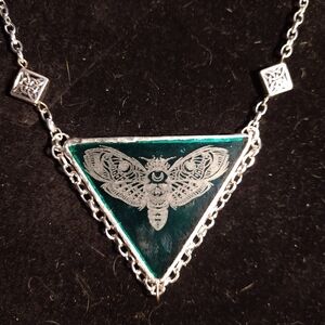 Stained glass moth floating necklace